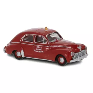 Voiture Peugeot 203 berline rouge, service incendie BREKINA 92983 - HO 1/87