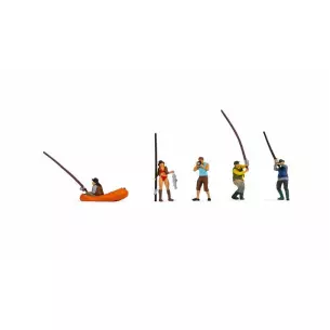 Lot de 5 personnages à la pêche et un bateau NOCH 15891 - HO 1/87