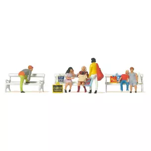 Set of 6 figures on Bench - HO 1:87 - PREISER 10738