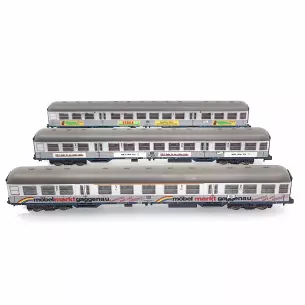 Set of 3 commuter cars with MiniTrix advertising 18213 - N : 1/160 - DB - EP IV / V