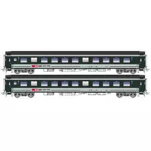 Coffret de 2 voitures voyageurs UIC-X Bpm RIC avec fenêtre sortie de secours, portes modernisés et nouveau logo livrée vert