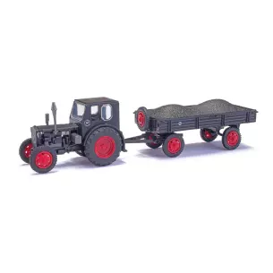 Tracteur pionnier et remorque noir Busch 210006433 - HO 1/87 -