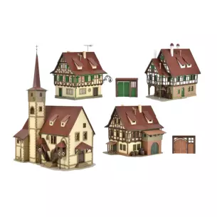 Kit pour un village à colombages Vollmer 47734 - N 1/160 - 4 bâtiments