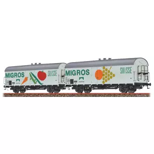 Set of 2 refrigerator cars "Migros" Brawa 47611 - HO : 1/87 - DB - EP IV