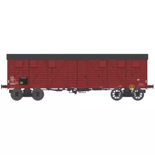 TP bogie boxcar delivered brown 2 doors with 2 spoked wheels and 2 solid wheels