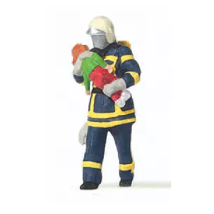 Pompier uniforme bleu secourant un enfant PREISER 28251 - HO 1/87