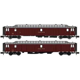 Coffret de 2 voitures postale type OCEM 21 m Ambulant et Allège livrée brun PTT avec toit gris