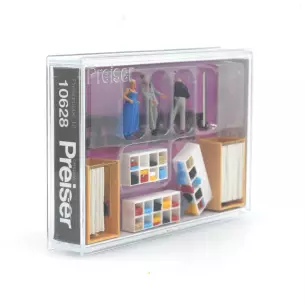 5 personnages essayant des vêtements dans une boutique - PREISER 10628 - HO 1/87