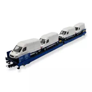 Wagon plat LADKS bleu GEFKO et 4 Sprinters JOUEF 6207 - SNCF - HO 1/87