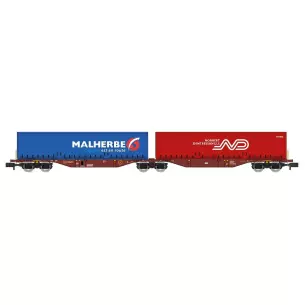 Wagon Porte-conteneur Sggmrss90 "N D" + "MALHERBE" REE MODELES NW208 - N 1/160
