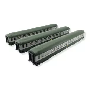Coffret de 3 voitures couchette UIC seconde classe livrée verte/aluminium avec logo encadré