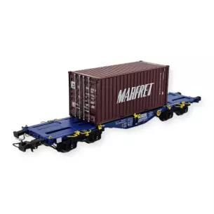 Wagon porte-conteneurs Modalis chargé d'un conteneur Marfret