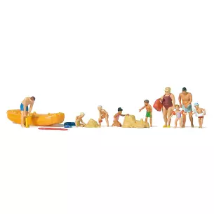 Lot de 9 personnages à la plage avec accessoires Preiser 10692 - HO : 1/87