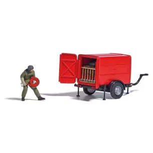 Remorque avec pompe incendie TSA et personnage Busch 7961 - HO : 1/87