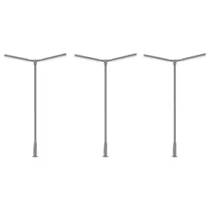 Lot de 3 lampadaires à deux bras avec LED - Faller 180122 - HO 1/87