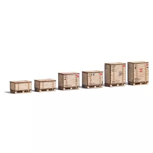 lot de 6 palettes avec leur caisse en bois BUSCH 1811 - HO 1/87