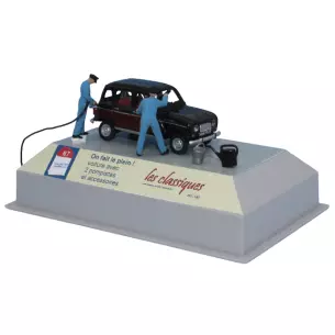 Voiture Renault 4L Parisienne, 2 pompistes et accessoires SAI 1931 - HO 1/87