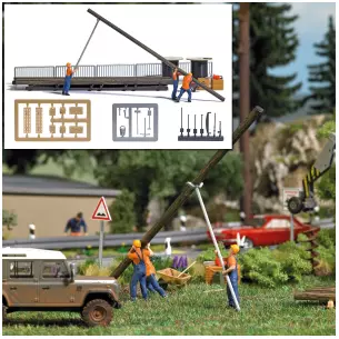 Lot de 3 poseurs de mâts avec accessoires BUSCH 7835 - HO : 1/87