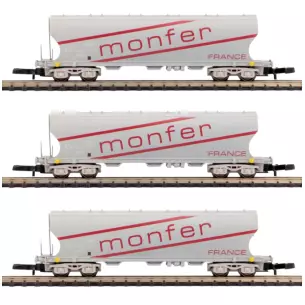 Set 3 wagons céréaliers MONFER rouge AZAR MODELS W01-MF3 - Z 1/220 - SNCF - EP IV / V