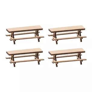 Pack de 4 bancs de pique-nique Faller 180304 - HO : 1/87 - EP IV - 26 x 16 x 10 mm