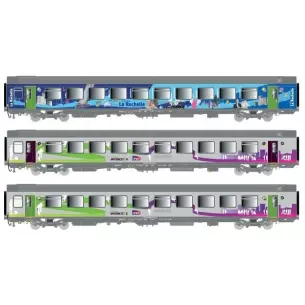 Set of 3 Vtu cars including 1 Destination La Rochelle and 2 Intercity cars with carmillon logo