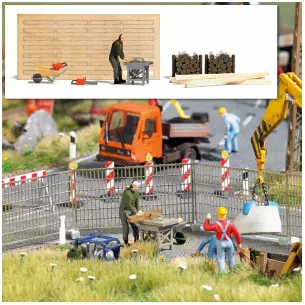 Lot avec un ouvrier, une scie circulaire et accessoires BUSCH 7807 - HO : 1/87