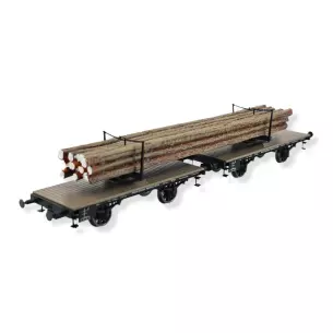 Double wagon plat Log Cars Hw avec bois BRAWA 47726 - DRG - HO 1/87 - EP I