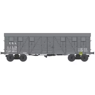Wagon couvert TP gris à bogies livrée USA avec 2 portes et roues griffins