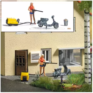 Lot Lavage de scooter avec une femme BUSCH 7833 - HO : 1/87