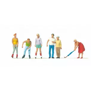 Set of 6 Preiser 10740 skateboarders and passers-by - HO : 1/87
