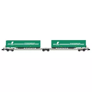 Wagon Porte-Remorque double Sdggmrs AAE Cargo HUPAC intermodal + 2 trailers LANNUTTI