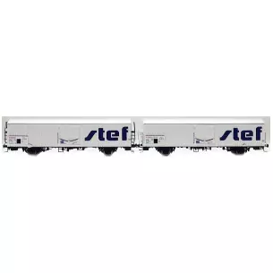Coffret de 2 wagons interfrigo Frangeco livrée blanc avec châssis long et nouveau logo STEF décentré