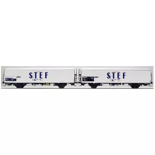 Coffret de 2 wagons interfrigo Frangeco livrée blanc avec châssis long et inscription STEF bleu centré