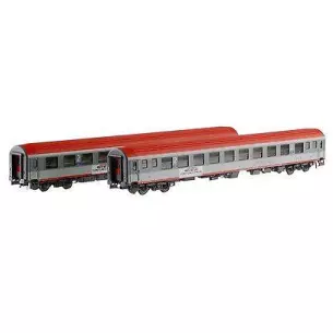 Set of 2 Bcmz 59-90 passenger cars with grey, light grey and red roof lettering