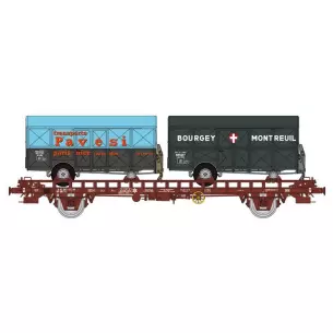 Wagon UFR Biporteur fourgon PAVESI & BOURGEY-MONTREUIL - HO 1/87 - REE WB642