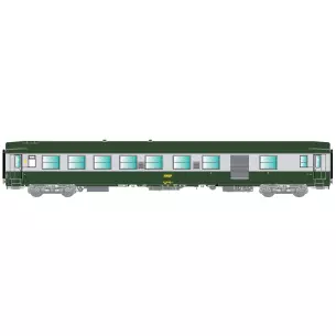 Voiture UIC mixte seconde classe/fourgon livrée vert garrigue/gris alu "PARIS-MASSENA région SUD-OUEST"