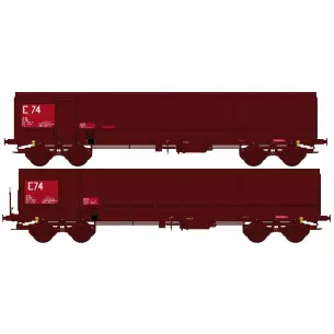 Set 2 Wagons Tombereaux FAS Brun E84 REE MODELES WBSE014 - SNCF - HO 1/87