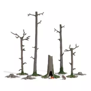 Tanière avec Renard & 3 jeunes, troncs d'arbres BUSCH 7989 HO
