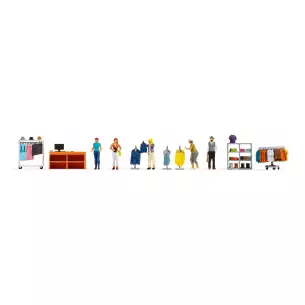 Lot de 6 personnages au magasin de mode avec accessoires NOCH 16241 - HO 1/87