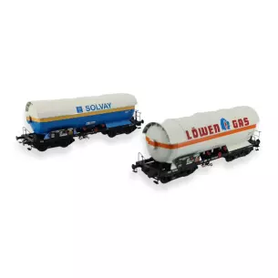 Set 2 Wagons-citernes gaz Solvay & Löwen PULLMAN 36538 DB HO 1/87