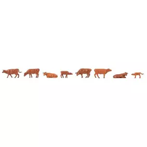 Lot de 8 animaux vaches rouges d'Angeln Faller 151919 - HO : 1/87