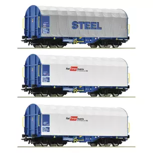 Set 3 wagons à bâche coulissante Roco 77024 - HO 1/87 - ÖBB - EP VI
