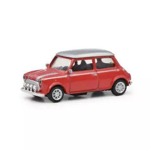 Mini Cooper rouge, toit gris, bandes grises SCHUCO 452665904 - HO 1/87