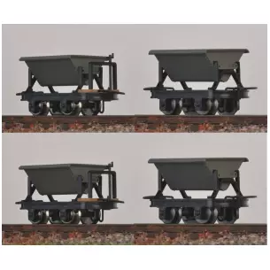 Set of 4 tipper cars, 2 with and 2 without brake