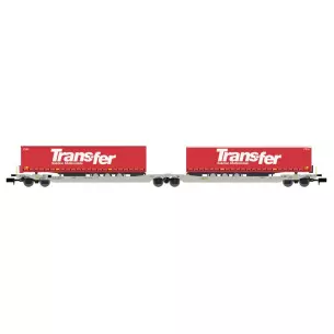 Wagon Porte-Remorque double Sdggmrs AAE + 2 trailers TRANSFER