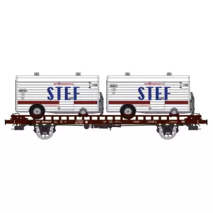Wagon UFR bi-porteur avec remorques STEF  - HO 1/87 - REE WB636