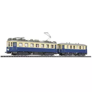 Tramway à deux éléments livré bleu et blanc