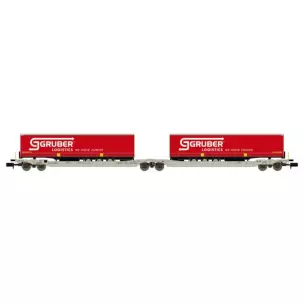 Set of 2 container cars with white inscription "GRUBER" delivered in red and grey