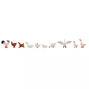 10 animaux de la ferme (poulets, canards et oies) - FALLER 151909 - HO 1/87