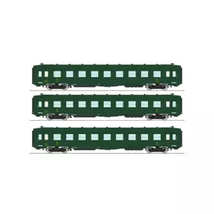 Set 3 Voitures DEV AO Couchettes Vert REE MODELES VB399 -SNCF - HO 1/87 -Ep III